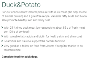 Josera- Ente & Kartoffel (Duck & Potato) - 12.5kg