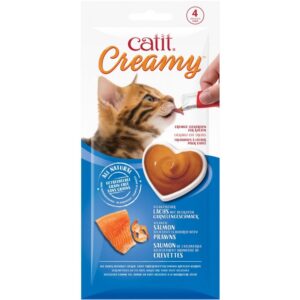 CATIT CREAMY LICKABLE TREATS - SALMON & PRAWNS box of 48 sachets